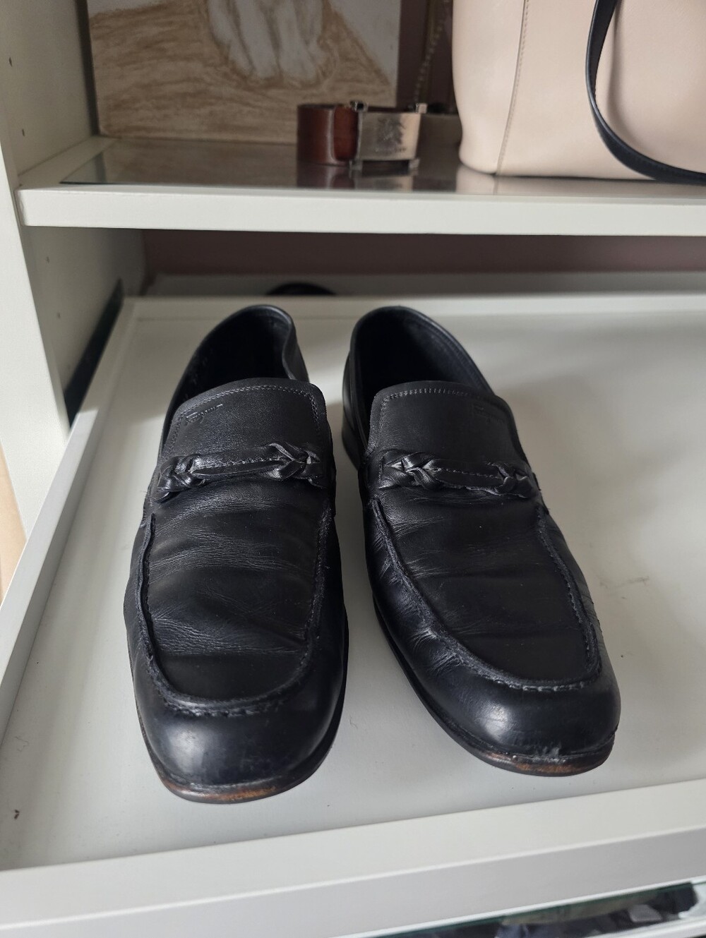 Salvatore Ferragamo Black Leather Braided Bit Loafers